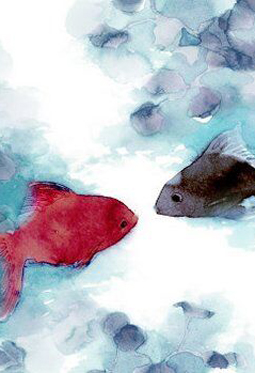 精选可爱迷人的红黑金鱼水墨画图片