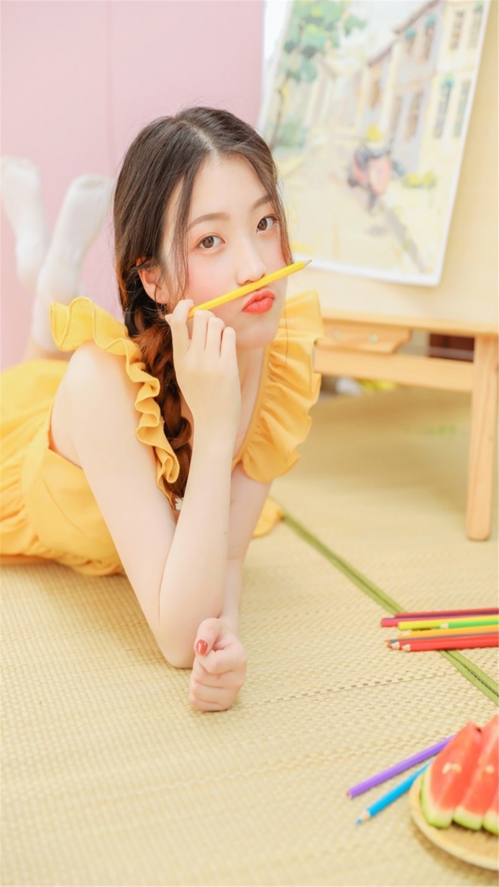 萝莉少女黄色吊带长裙清纯小清新写真图片 (2)