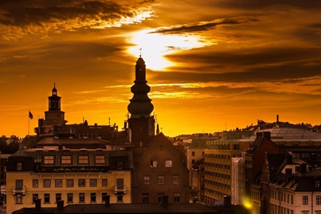 瑞典首都斯德哥尔摩老城夕阳唯美意境图片